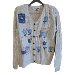 Floral Patchwork Button-Up Cardigan Sweater Beige grannycore cottagecore
